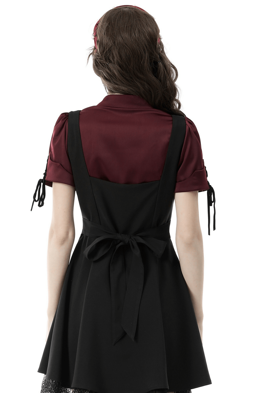 US SALE of Dark Romantic Wine Red Blouse with Puff Sleeves