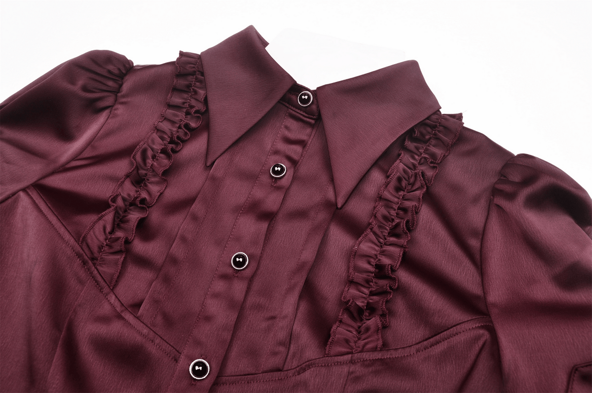 US SALE of Dark Romantic Wine Red Blouse with Puff Sleeves