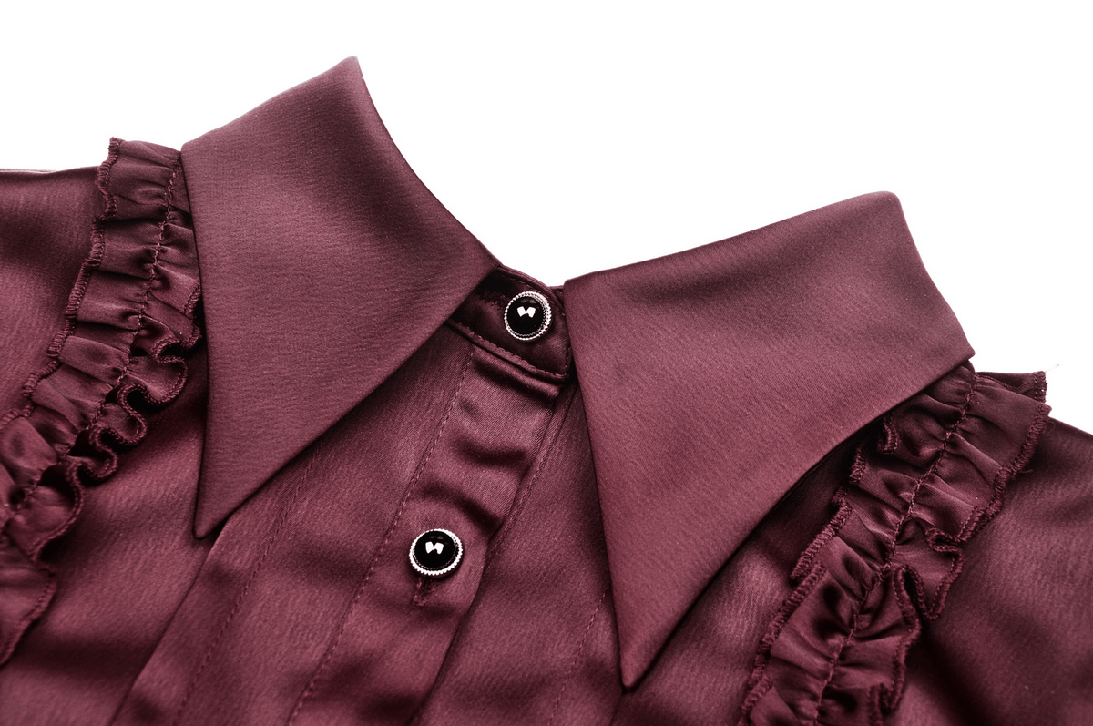 US SALE of Dark Romantic Wine Red Blouse with Puff Sleeves