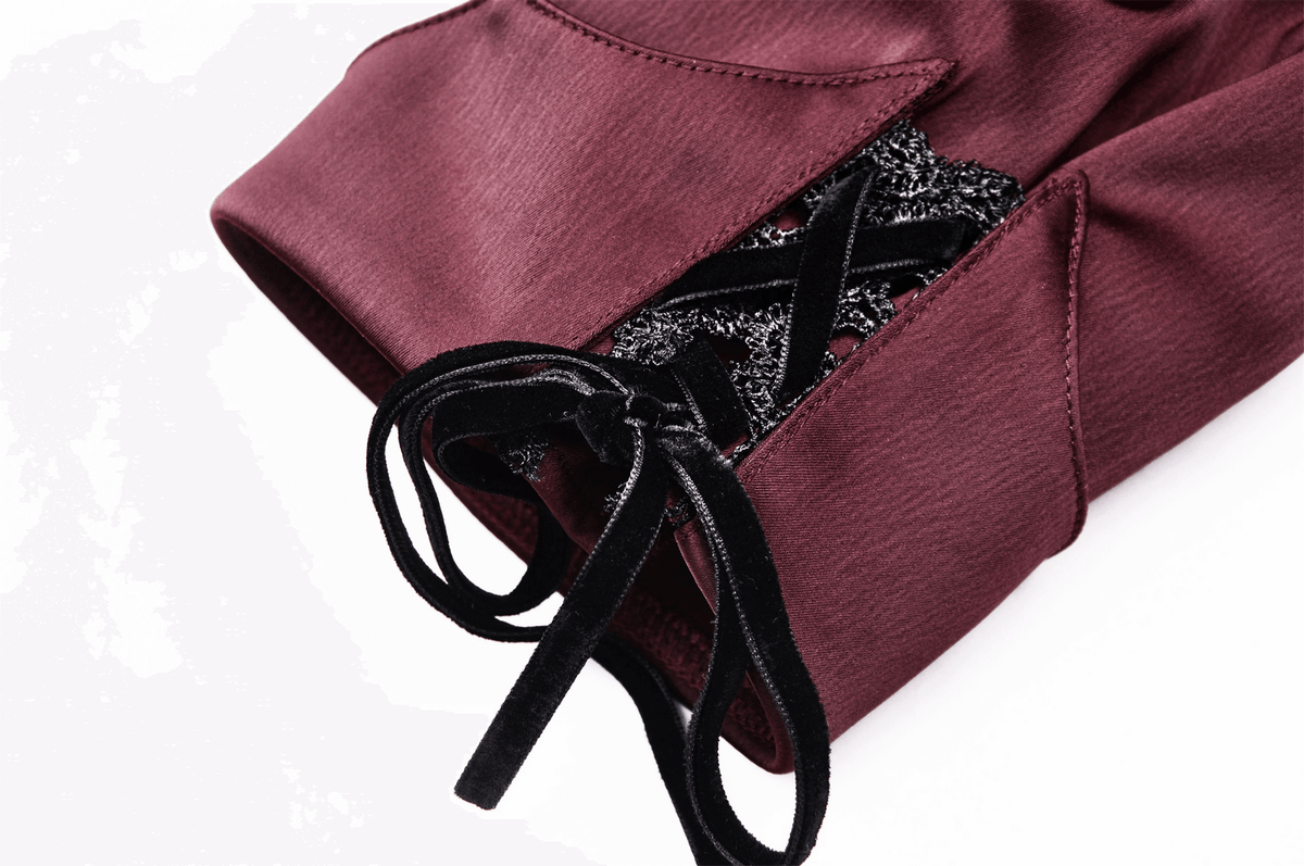 US SALE of Dark Romantic Wine Red Blouse with Puff Sleeves