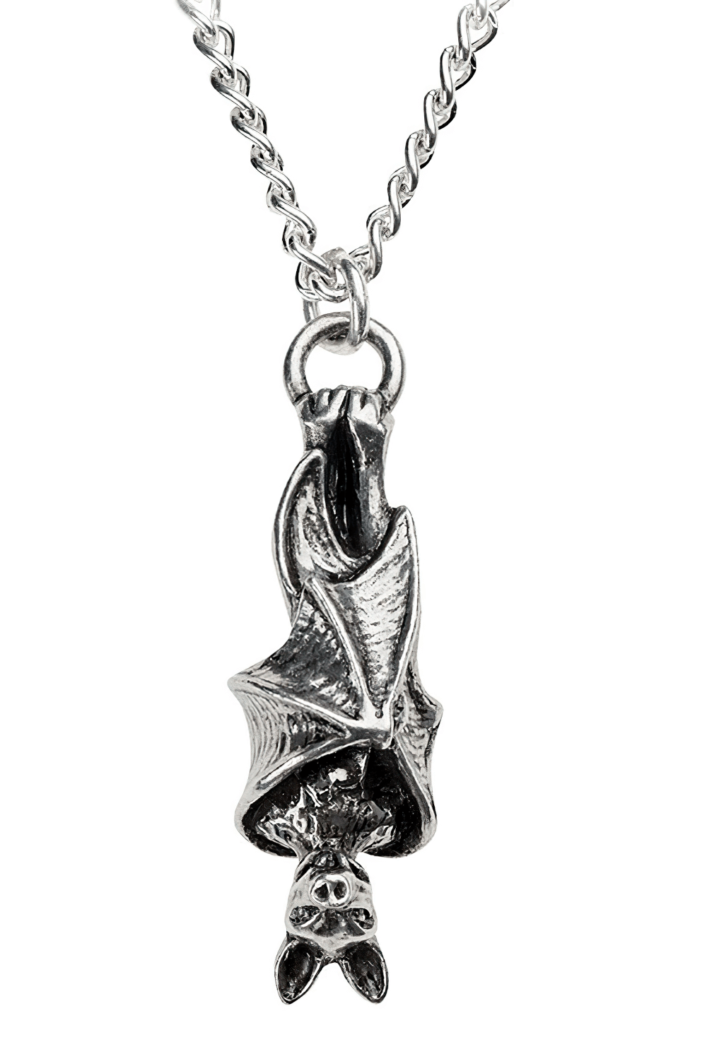 Dark Roosting Bat Gothic Pendant with Pewter Finish