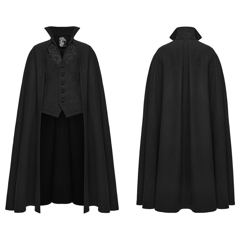 Dark Victorian Black Wool Cloak with Stand Collar
