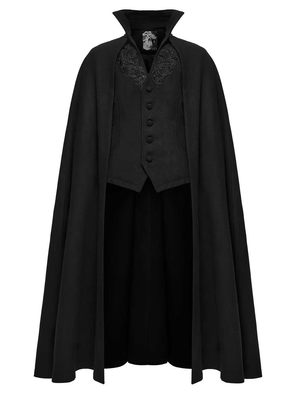 Dark Victorian Black Wool Cloak with Stand Collar