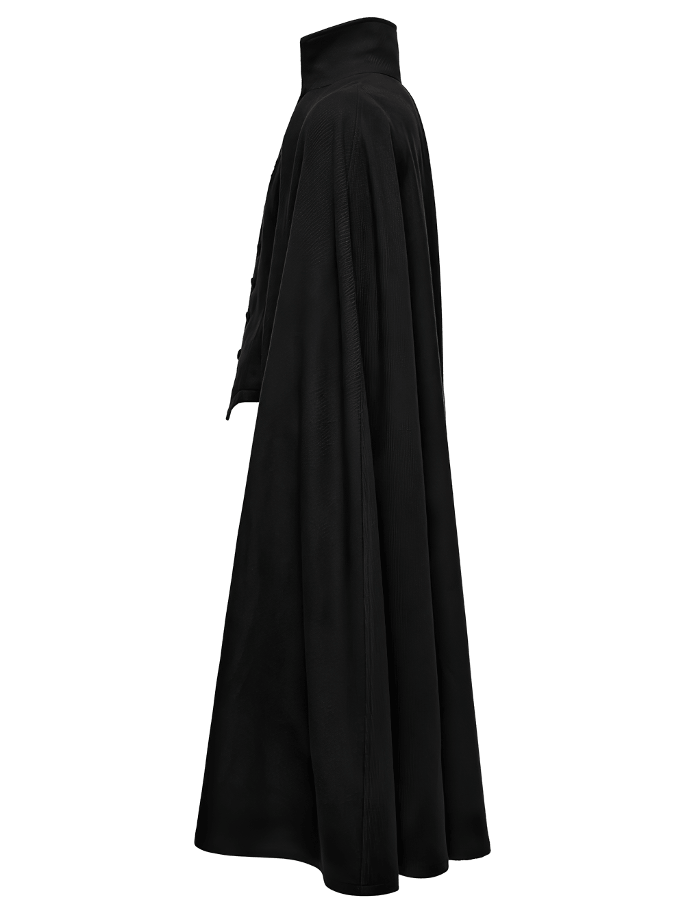 Dark Victorian Black Wool Cloak with Stand Collar