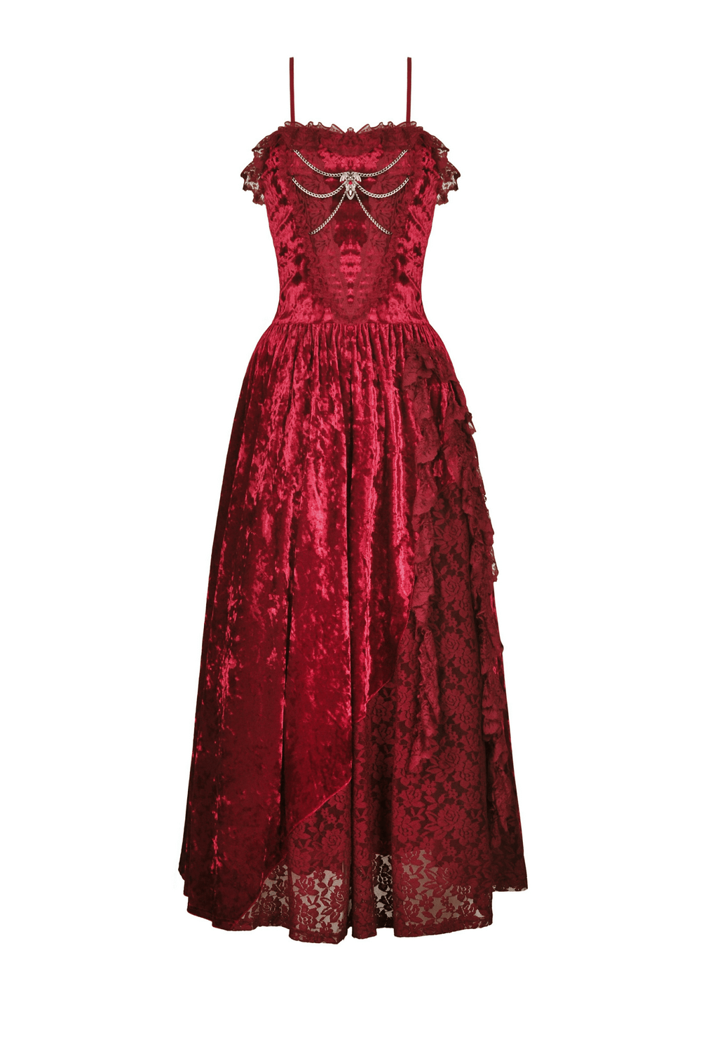 US SALE of Deep Red Velvet Maxi Dress with Cross Front Detail