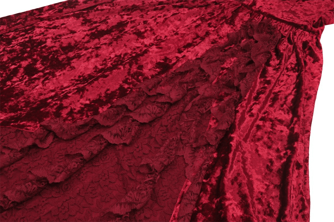 Deep Red Velvet Maxi Dress with Cross Front Detail