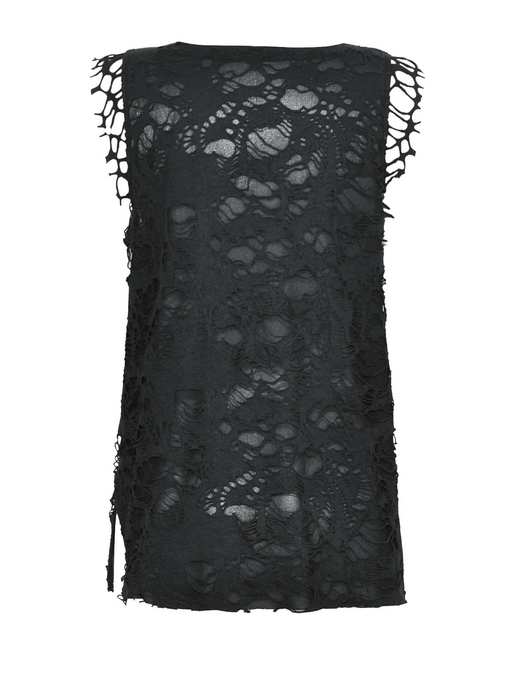 Distressed Black Punk Tank Top with Skull Print and Buckles