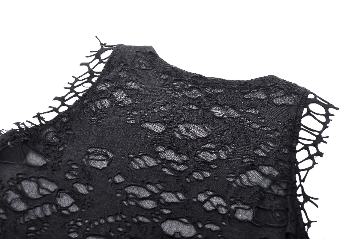 Distressed Black Punk Tank Top with Skull Print and Buckles