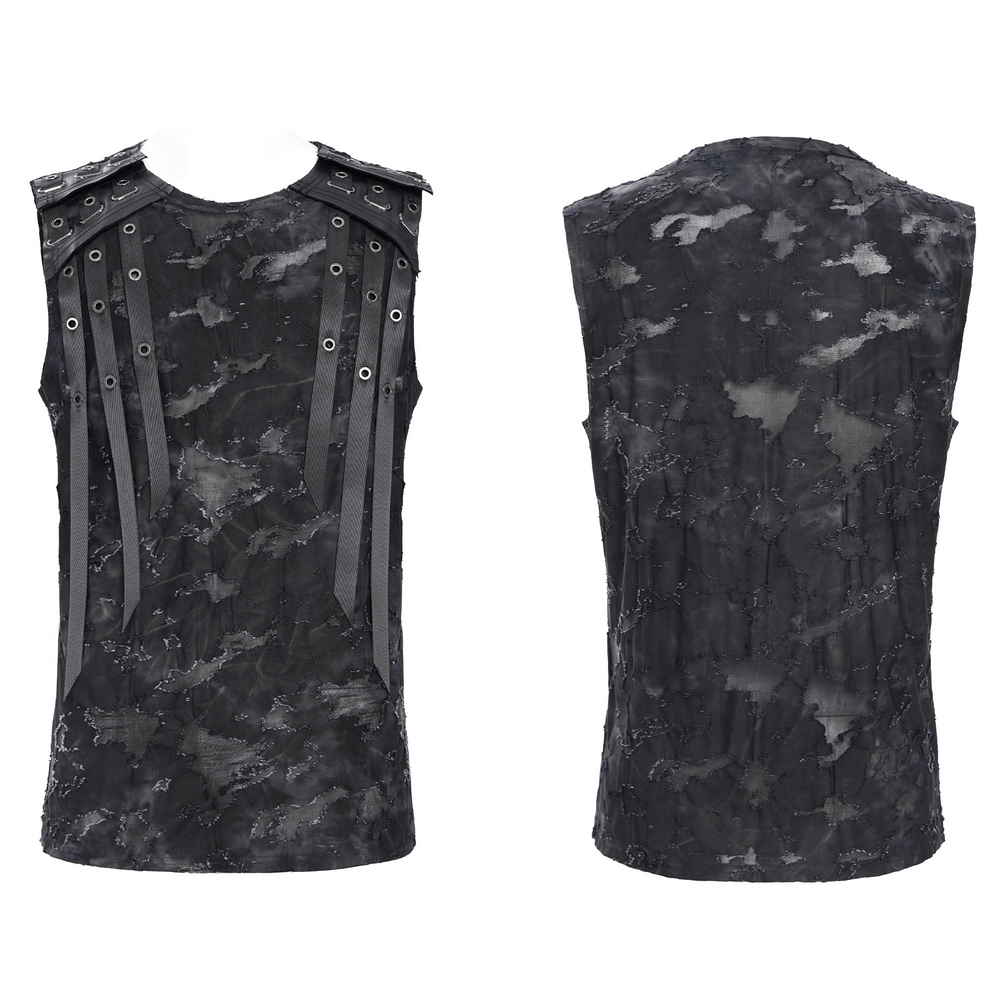 Distressed Black Sleeveless Top with Eyelet Straps Detail