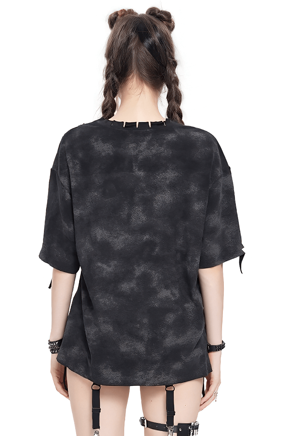 Distressed Demon Graphic T-Shirt with Ties and Rips