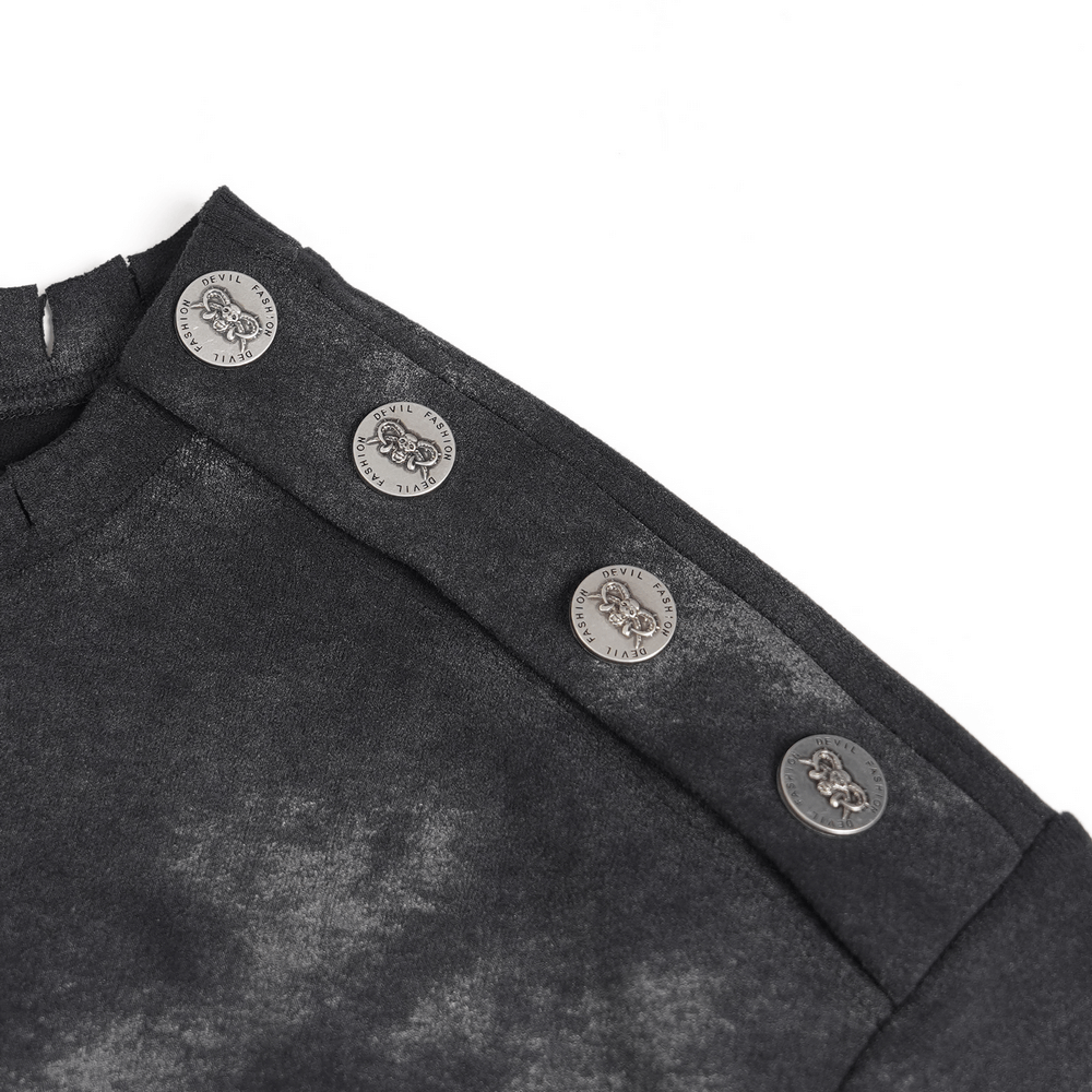 Distressed Demon Graphic T-Shirt with Ties and Rips