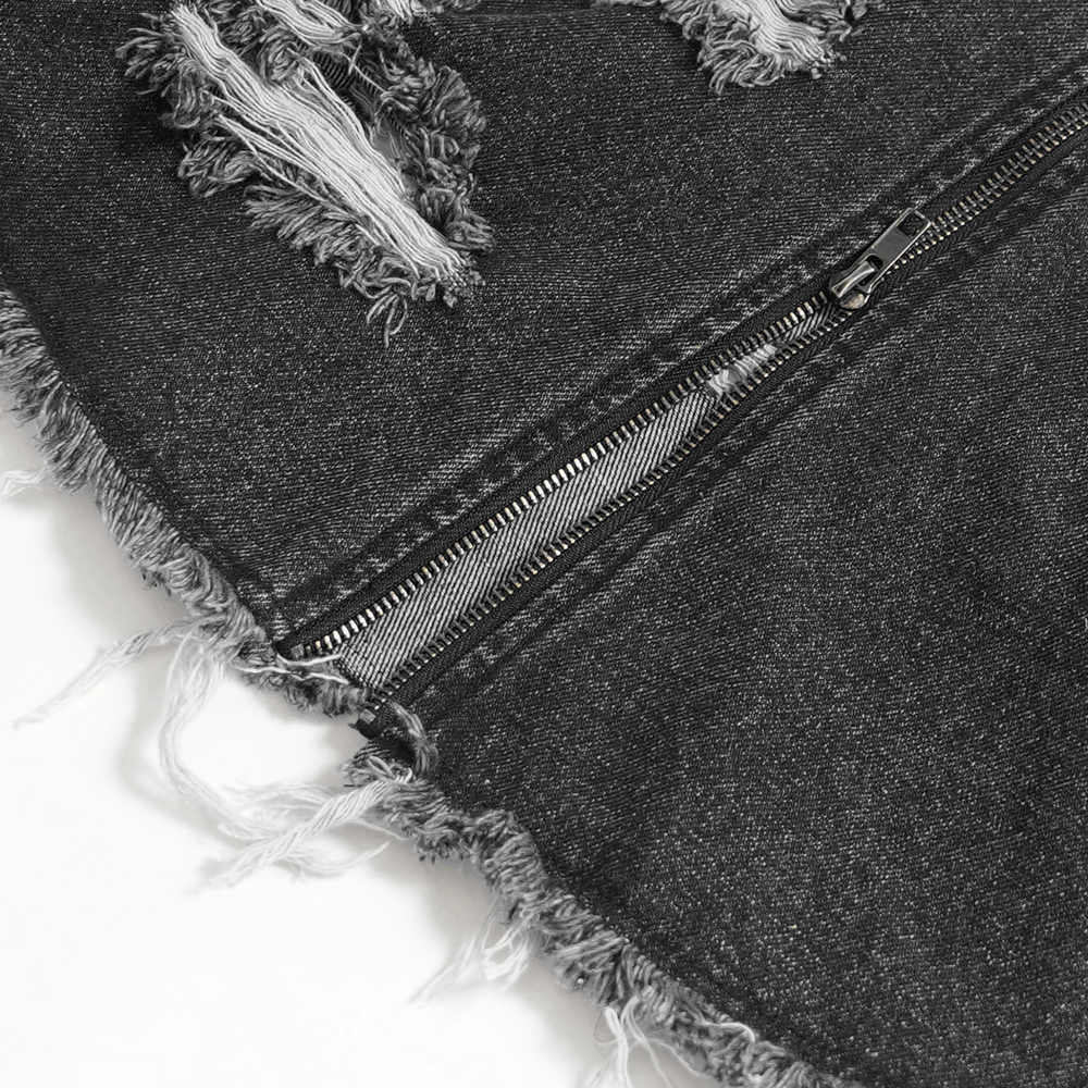 Distressed Denim Leg Warmers with Chains and Buckles
