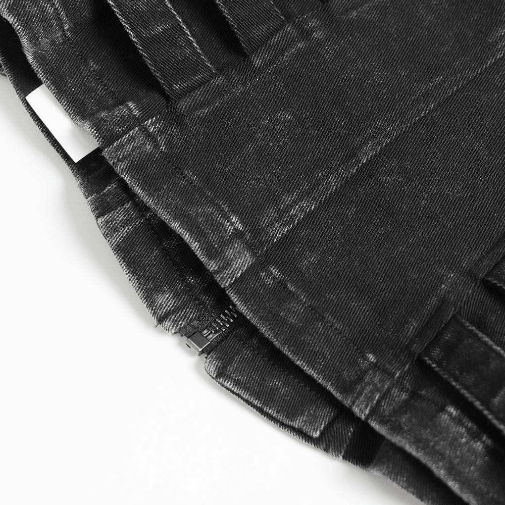 Distressed Gothic Vest With Buckle Strap Detail