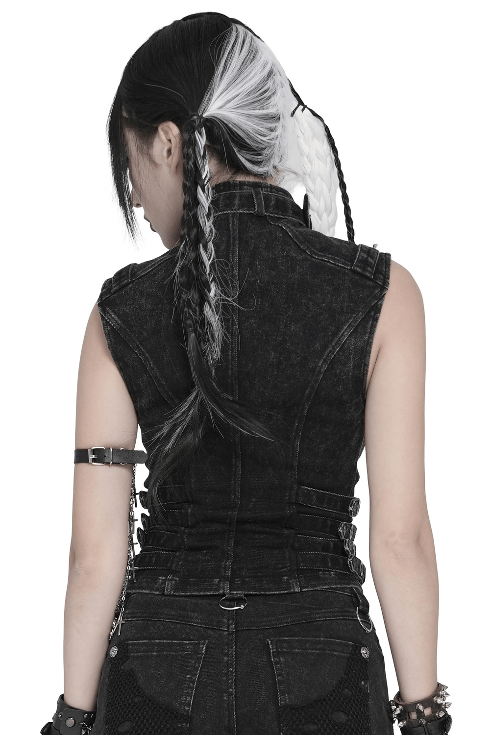 Distressed Gothic Vest With Buckle Strap Detail