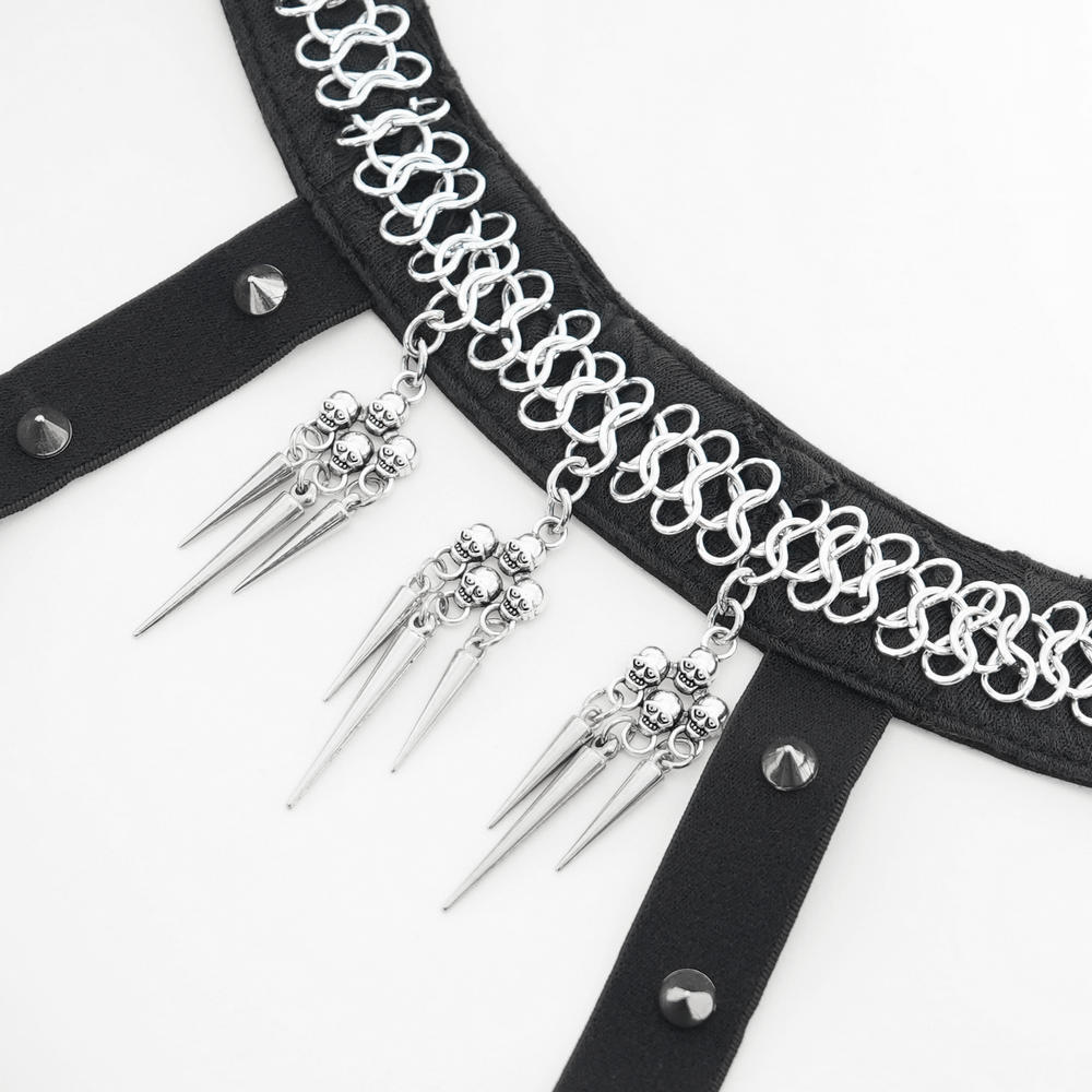Distressed Off-Shoulder Top with Chains and Zipper Detail