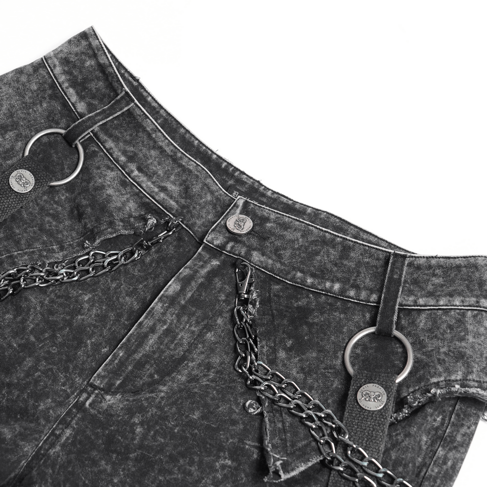 Distressed Pants with Chains and Strap Details for Men