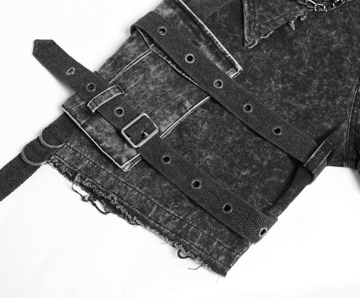Distressed Pants with Chains and Strap Details for Men