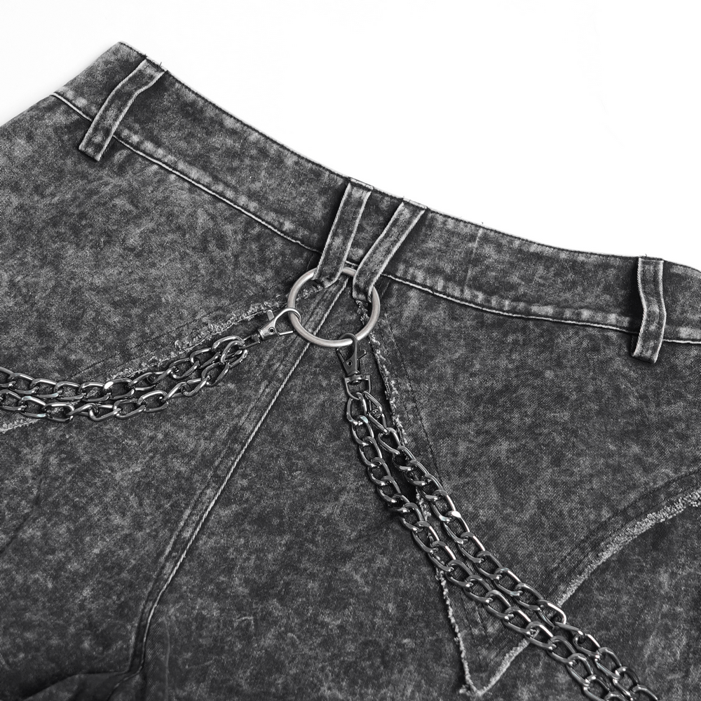 Distressed Pants with Chains and Strap Details for Men