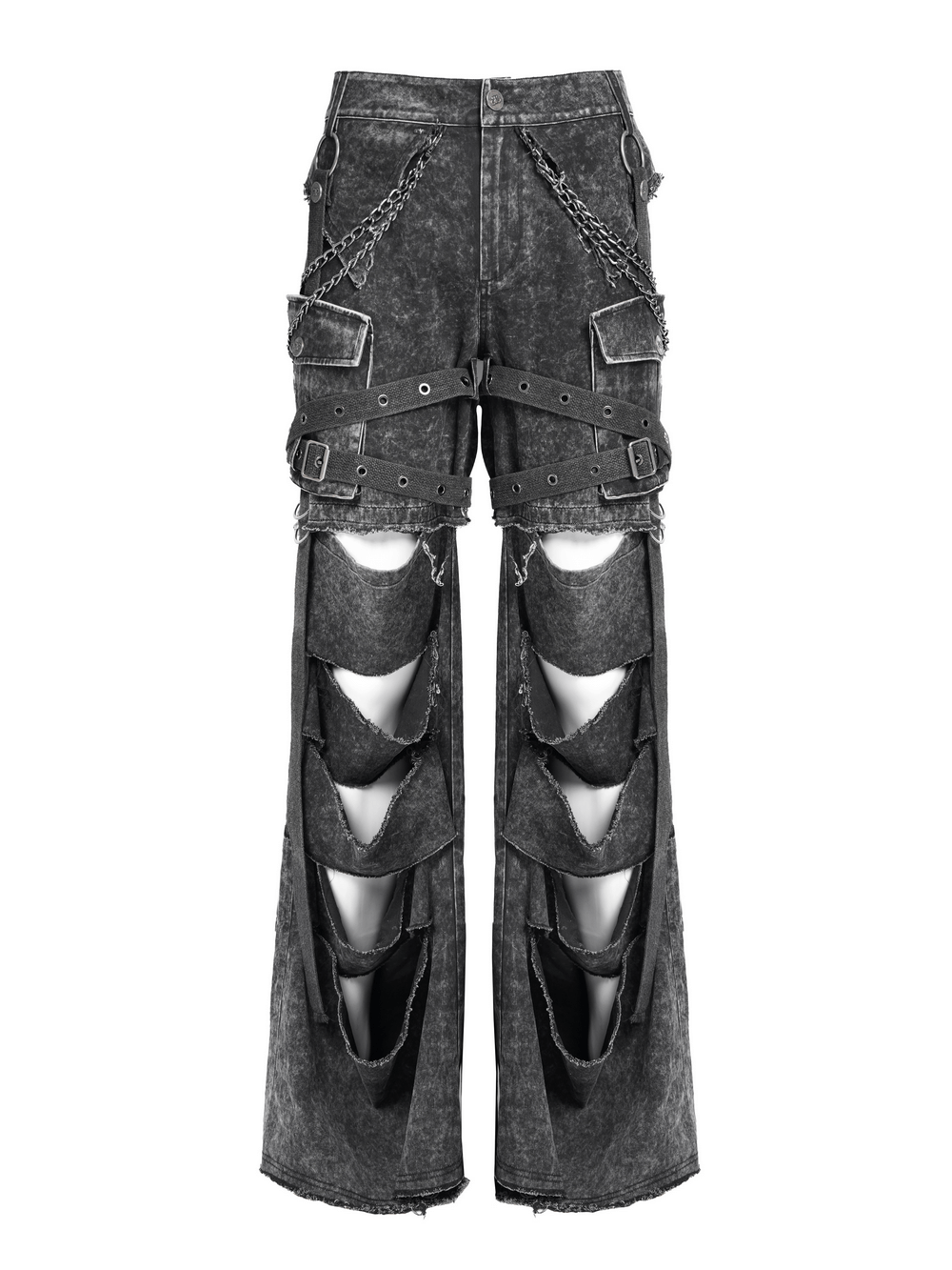 Distressed Pants with Chains and Strap Details for Men