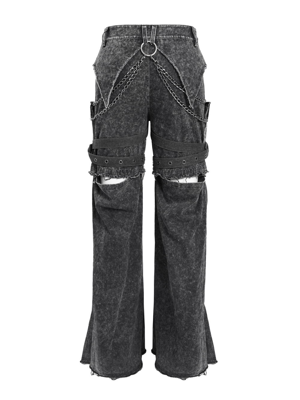 Distressed Pants with Chains and Strap Details for Men