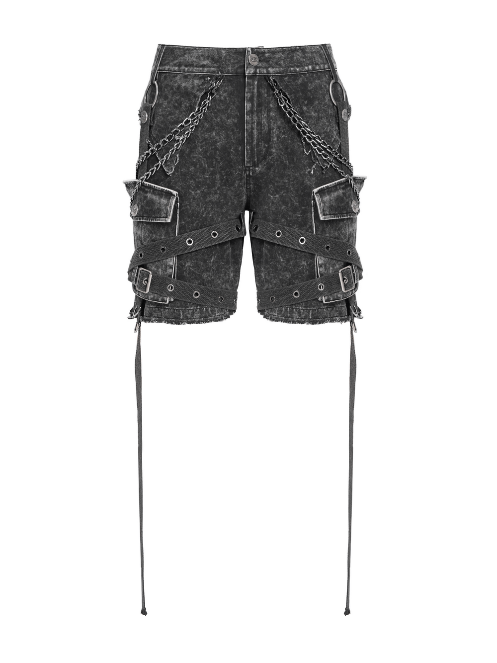 Distressed Pants with Chains and Strap Details for Men