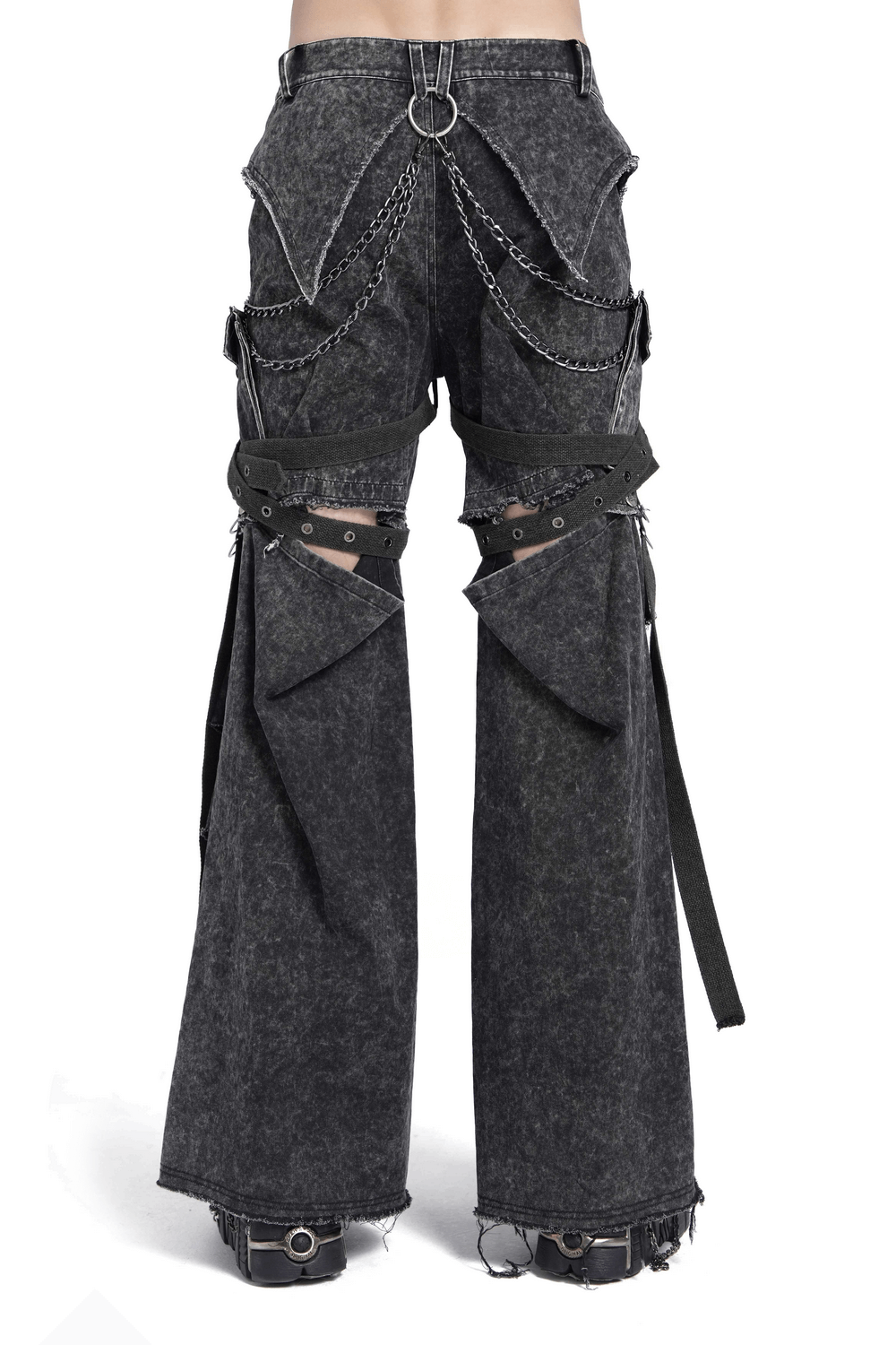 Distressed Pants with Chains and Strap Details for Men