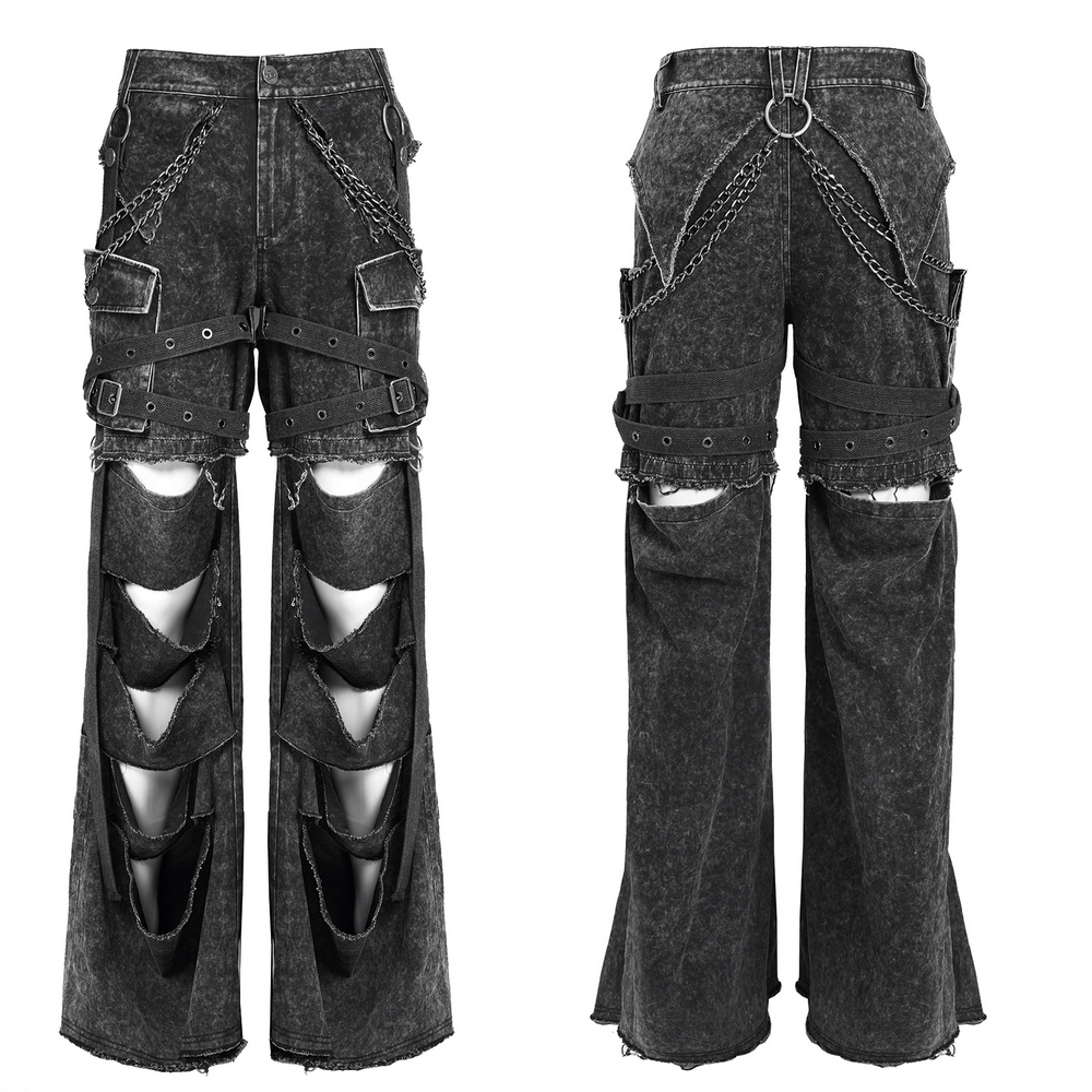 Distressed Pants with Chains and Strap Details for Men