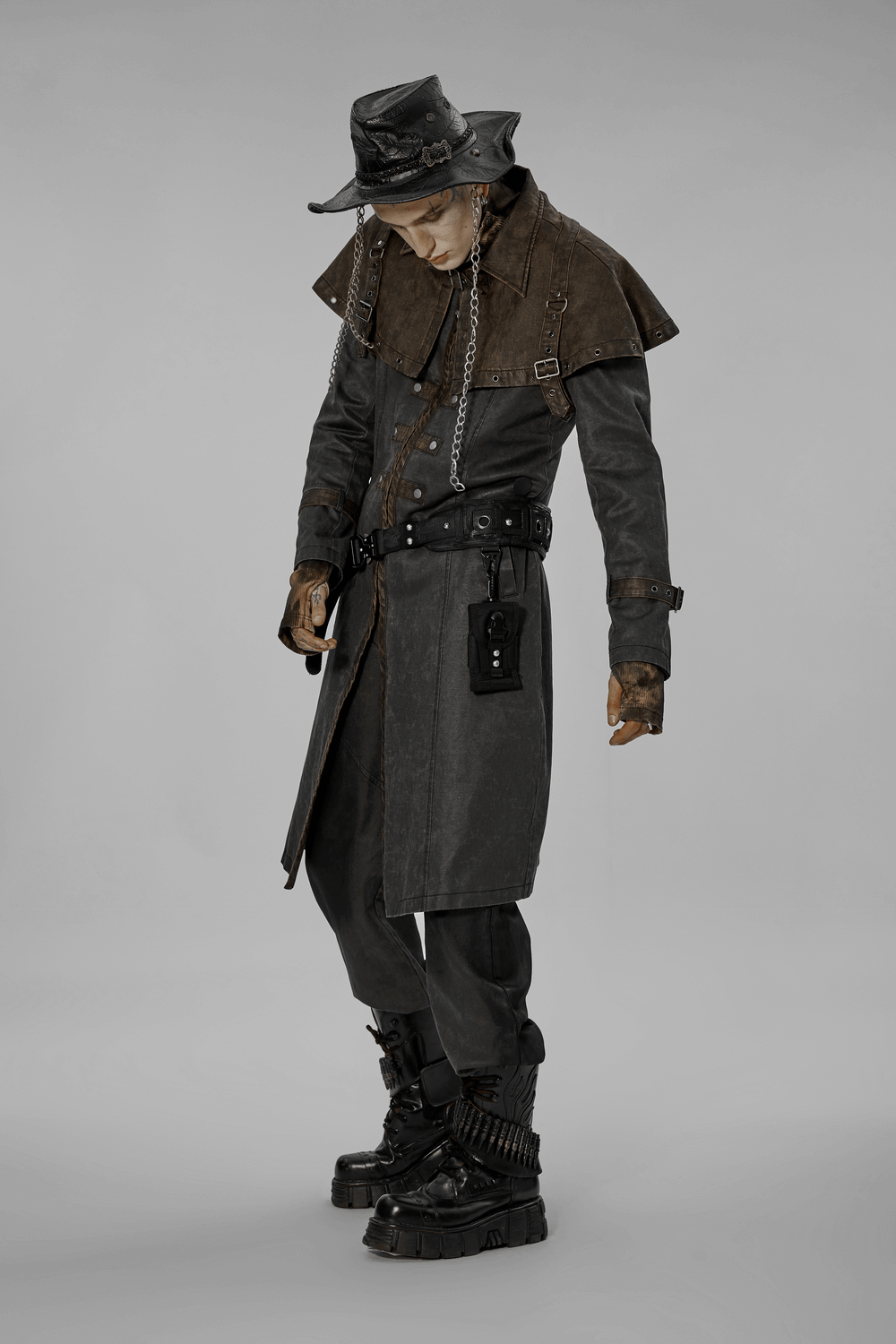 US SALE of Distressed Steampunk Tailcoat with Buckle Accents