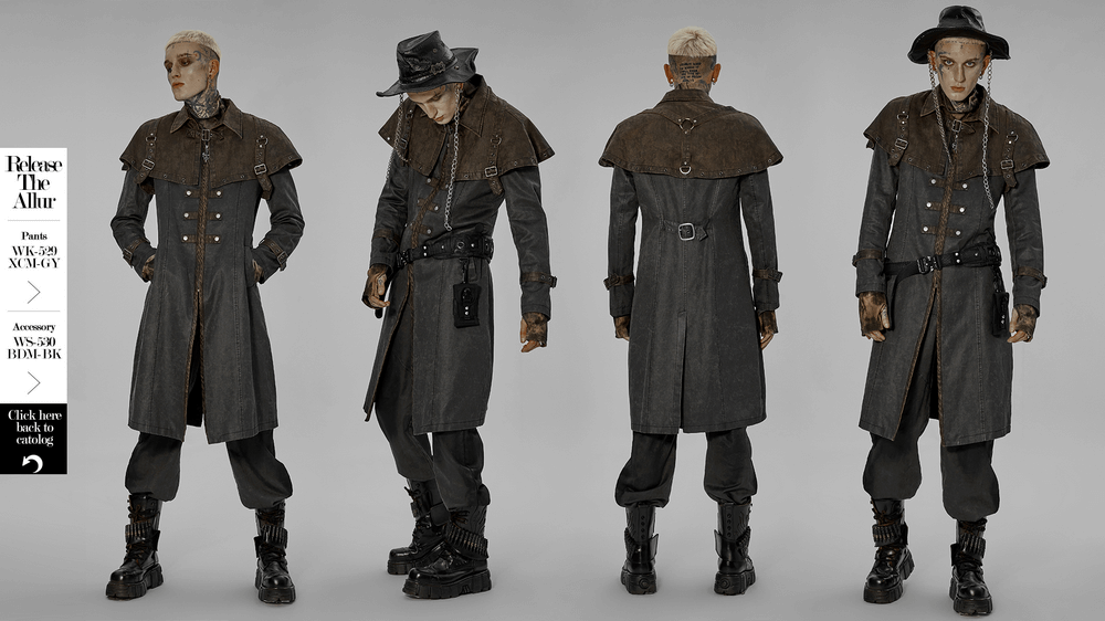 US SALE of Distressed Steampunk Tailcoat with Buckle Accents