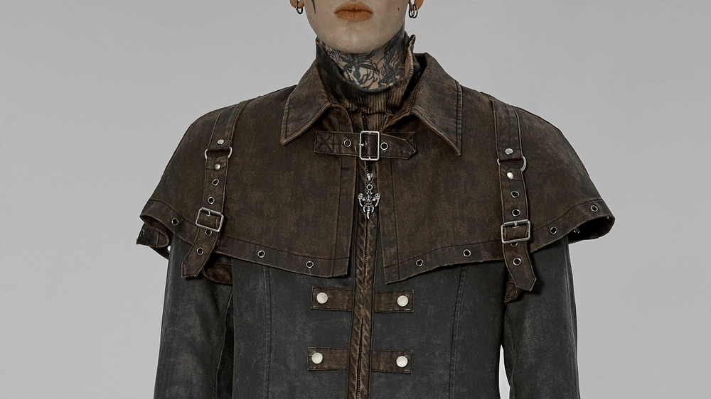 US SALE of Distressed Steampunk Tailcoat with Buckle Accents