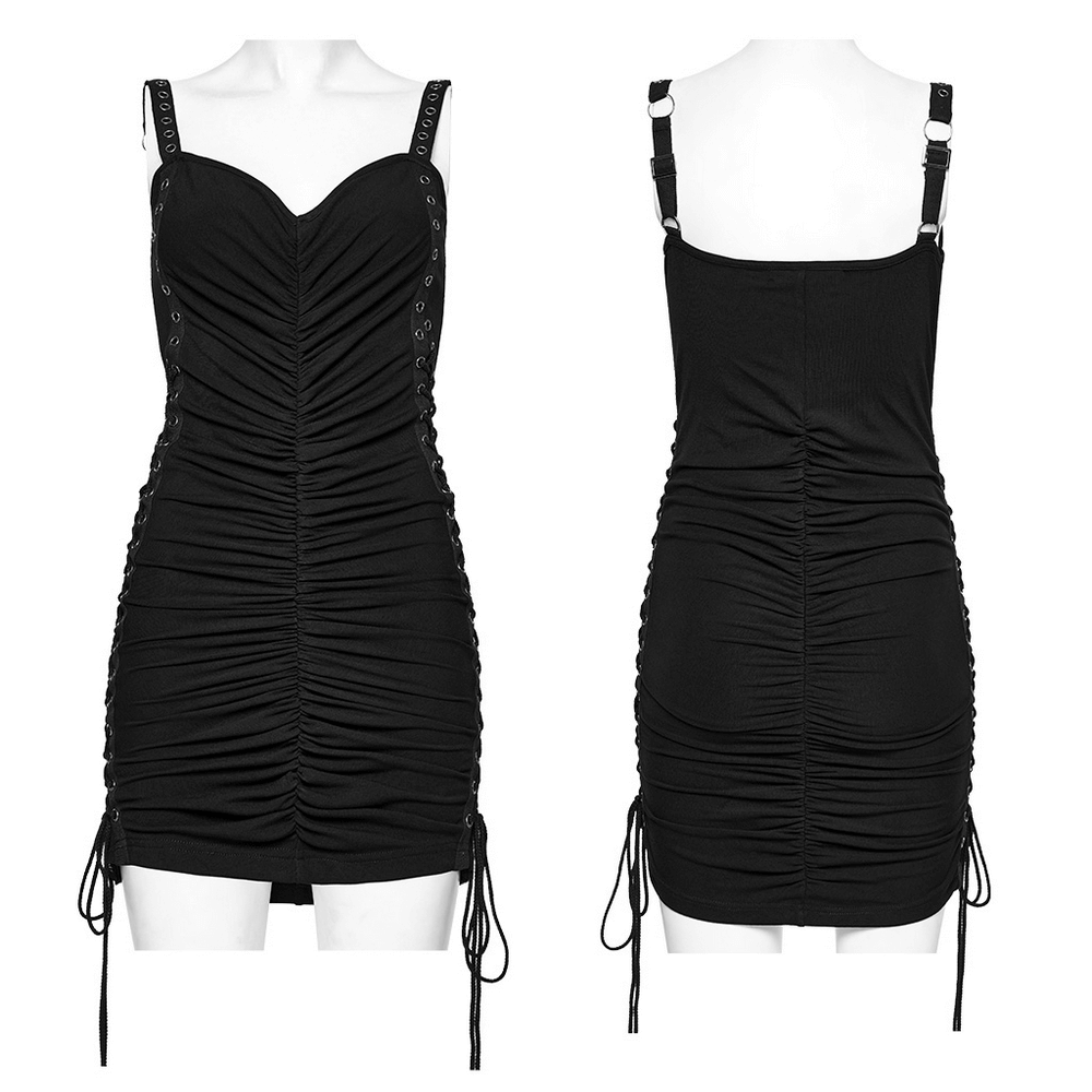 Edgy Adjustable Drawstring Mini Dress with Eyelet Straps