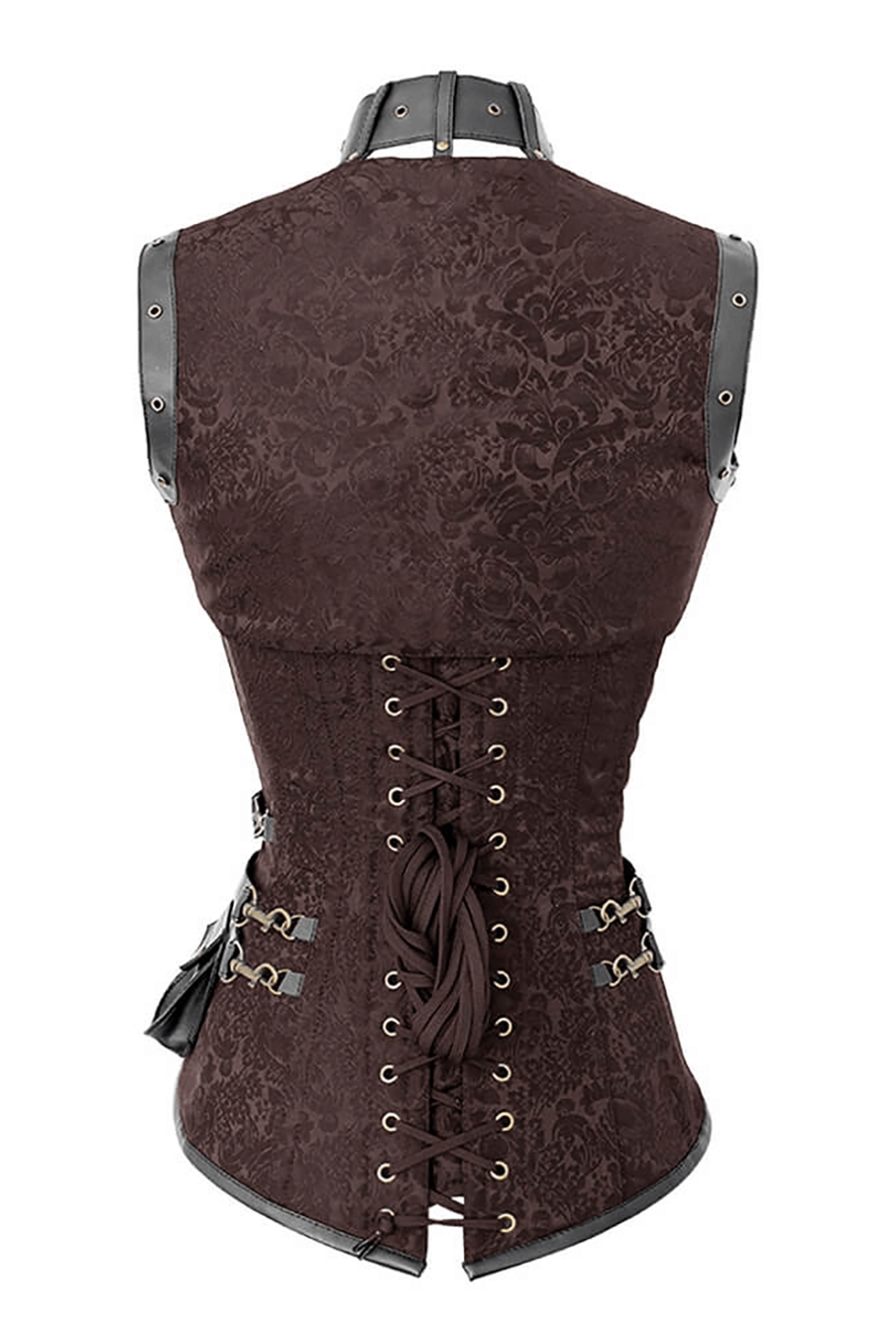 Edgy Brown Overbust Corset with Shrug and Utility Pouch