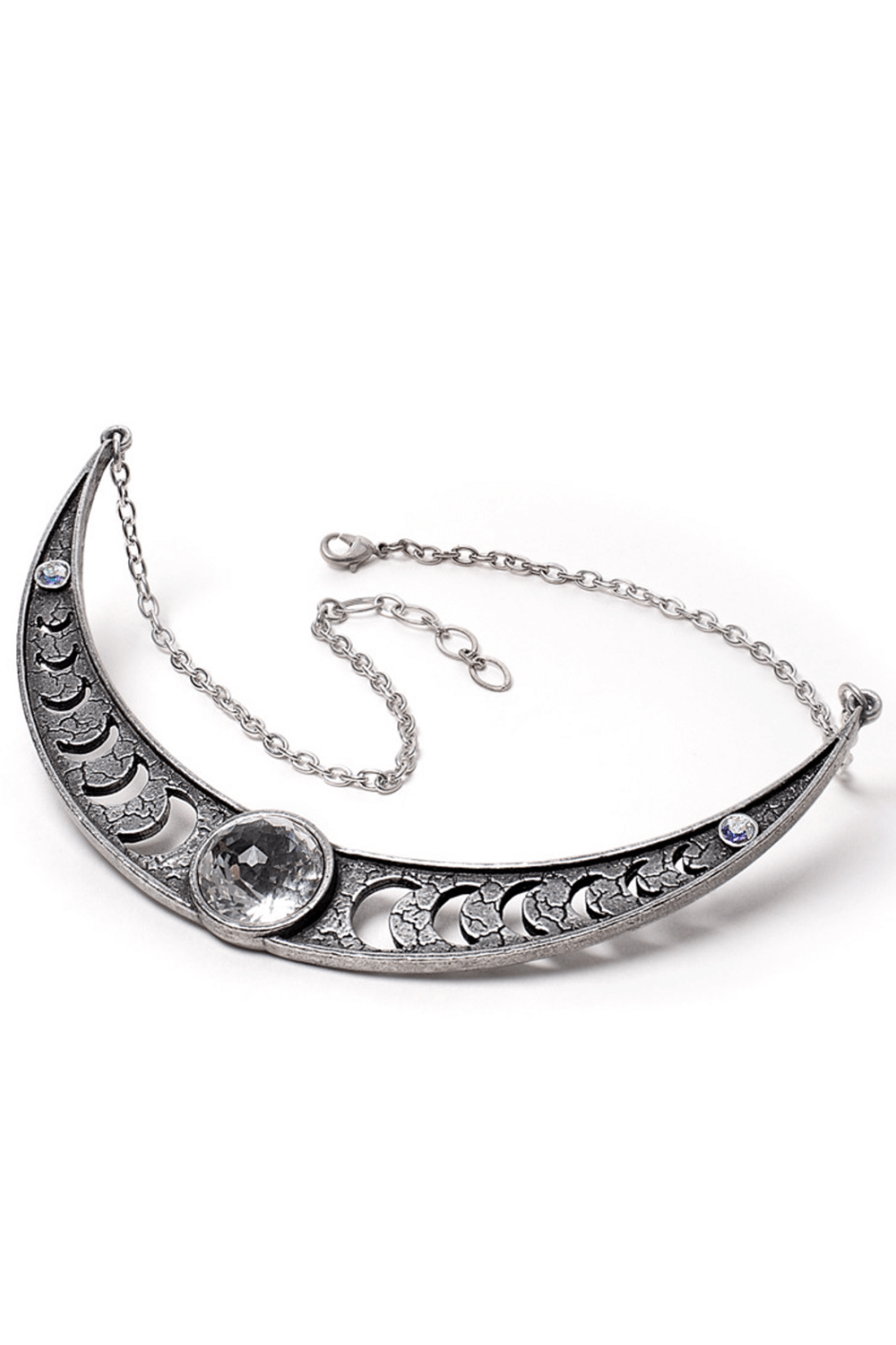 Edgy Crescent Moon Phases Necklace with Crystals