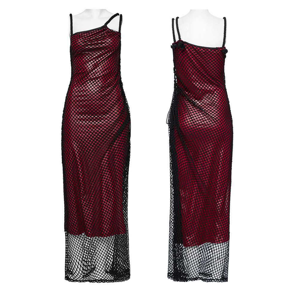 Edgy Goth Asymmetric Dress with Mesh and Shoulder Straps