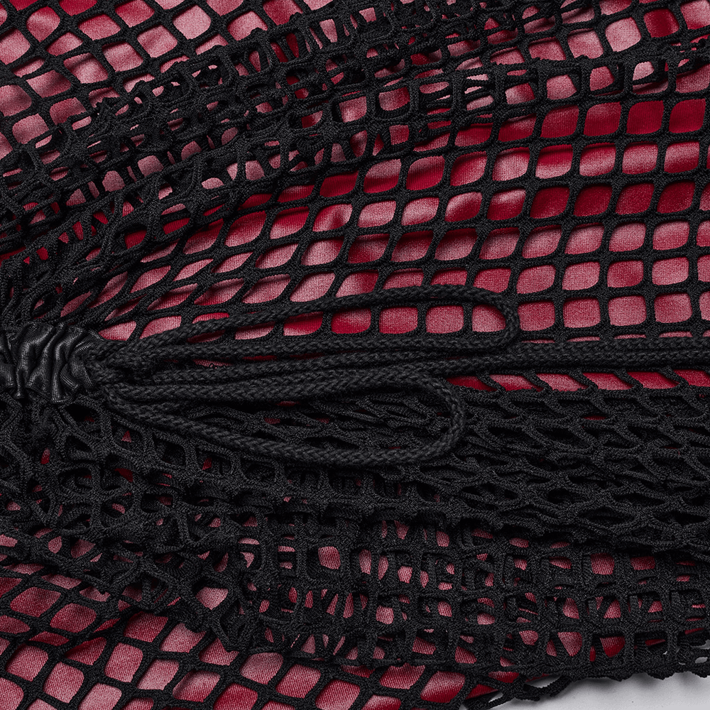 Edgy Goth Asymmetric Dress with Mesh and Shoulder Straps
