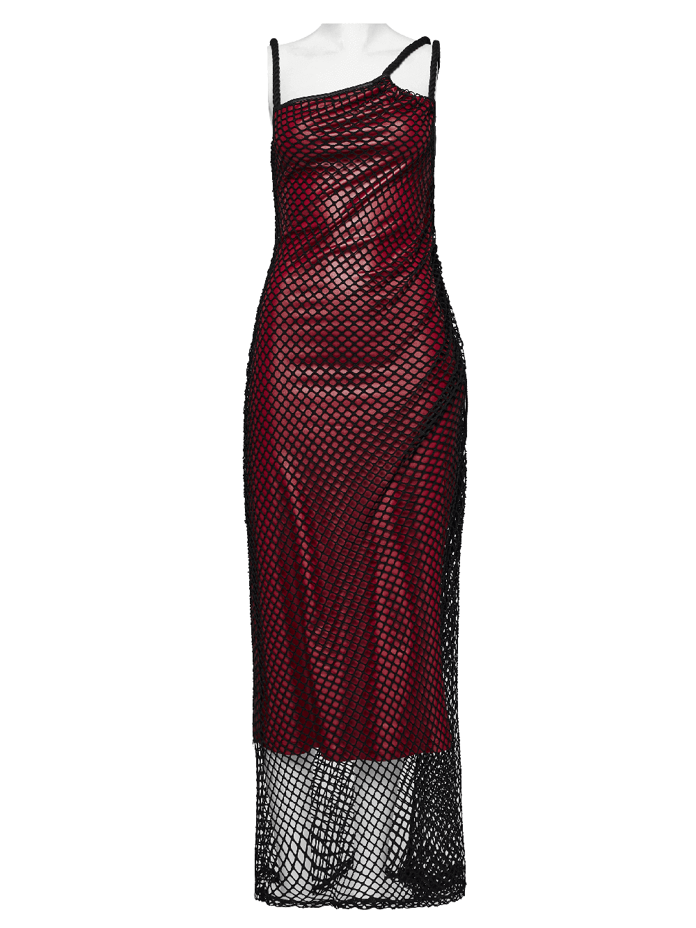 Edgy Goth Asymmetric Dress with Mesh and Shoulder Straps