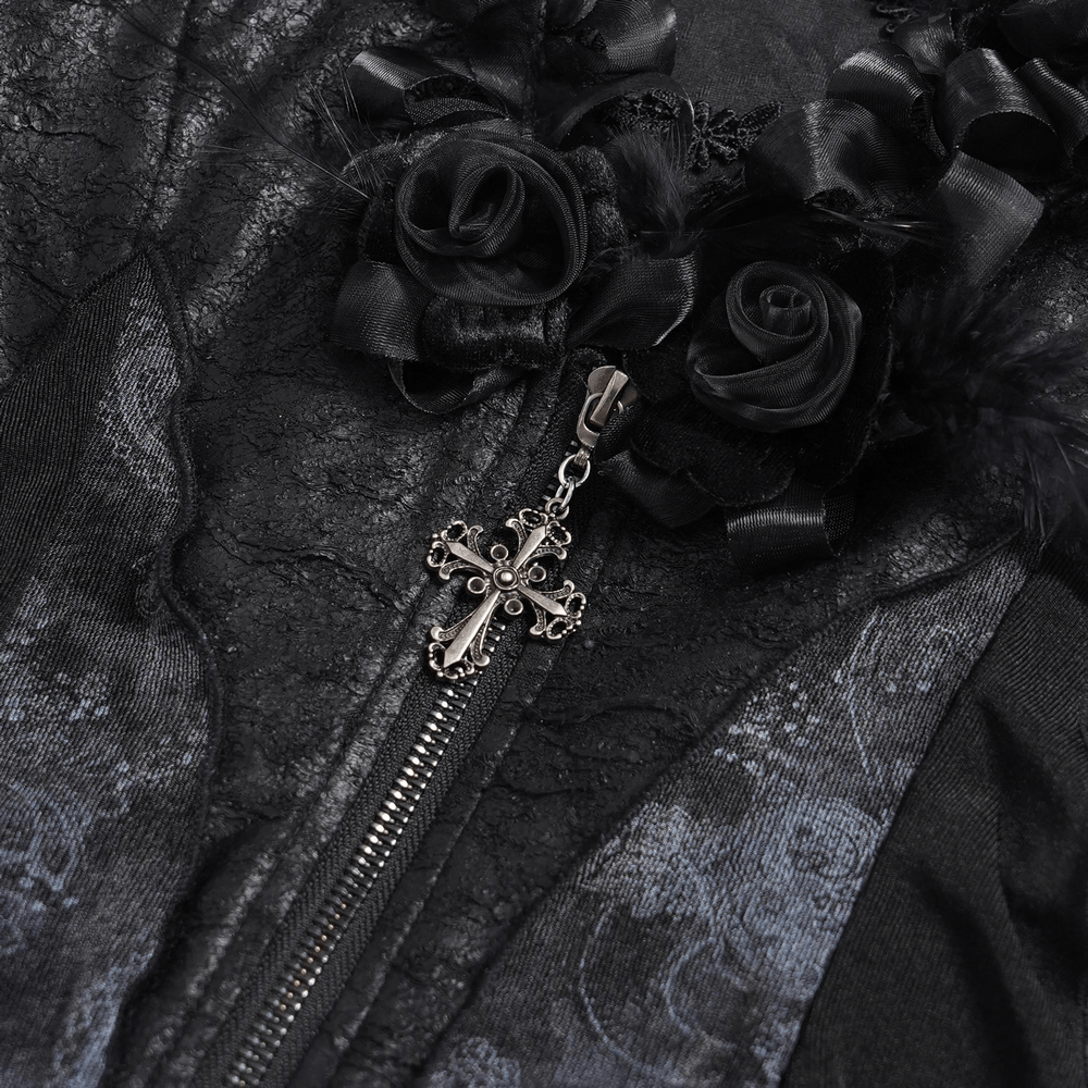 Edgy Lace-Up Blouse with Rose Trim and Bell Sleeves