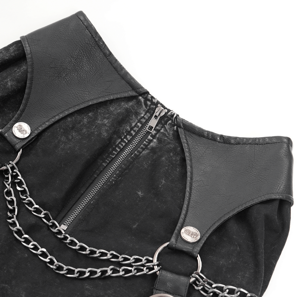 Edgy Layered Gothic Skirt with Chains and Lace-Up