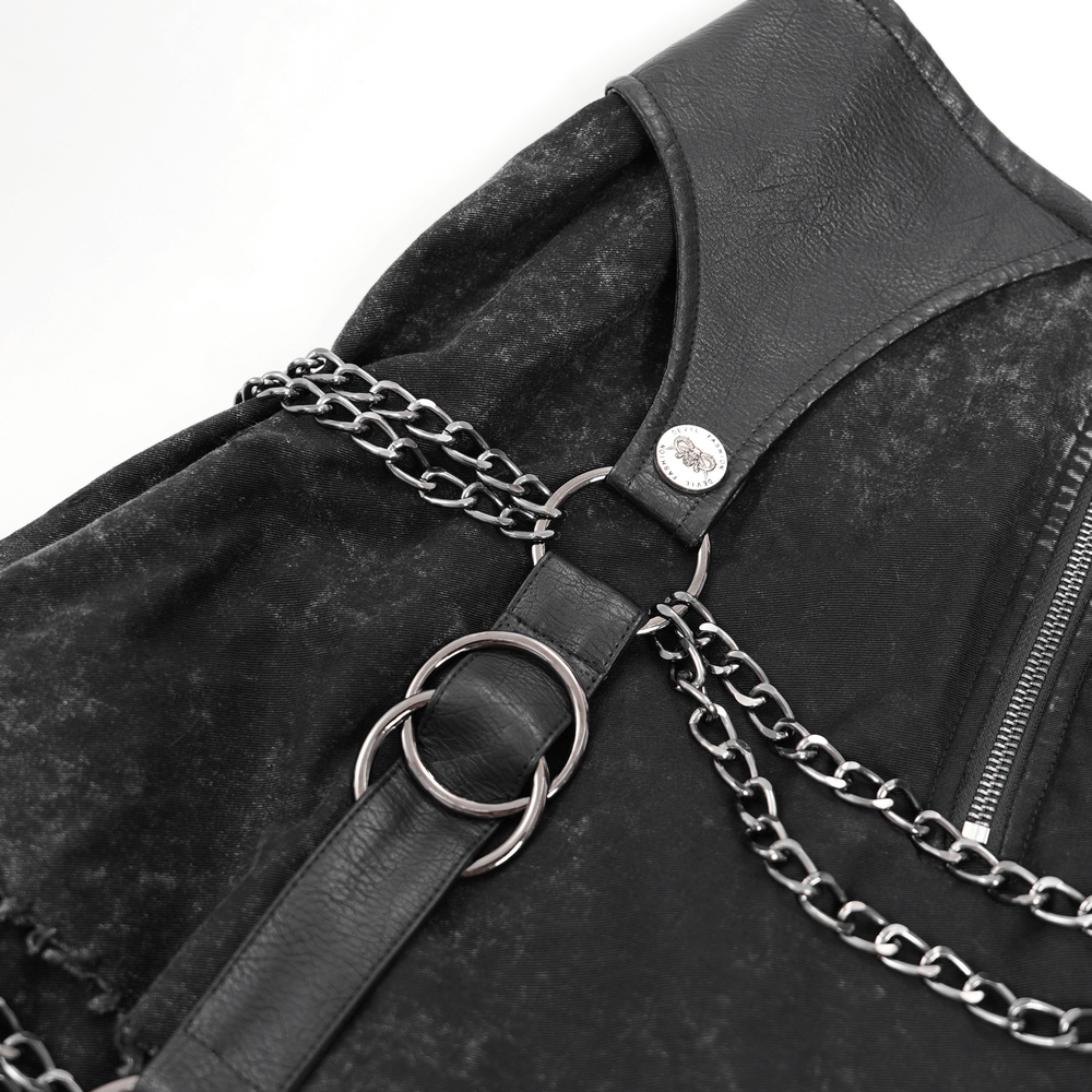 Edgy Layered Gothic Skirt with Chains and Lace-Up