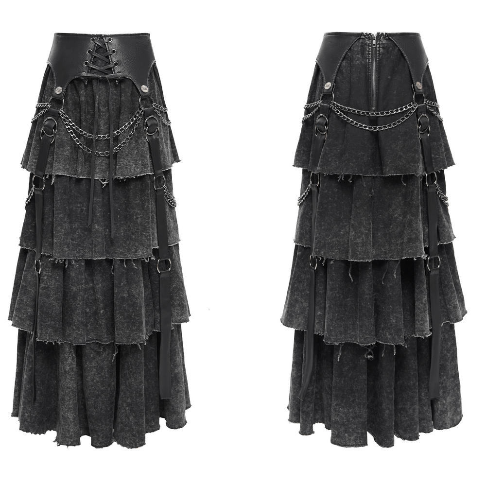 Edgy Layered Gothic Skirt with Chains and Lace-Up