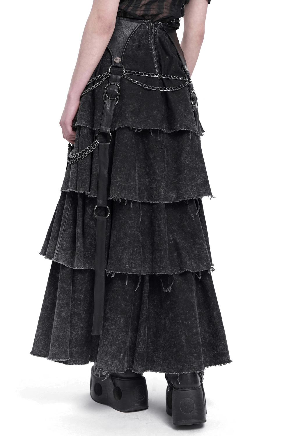 Edgy Layered Gothic Skirt with Chains and Lace-Up
