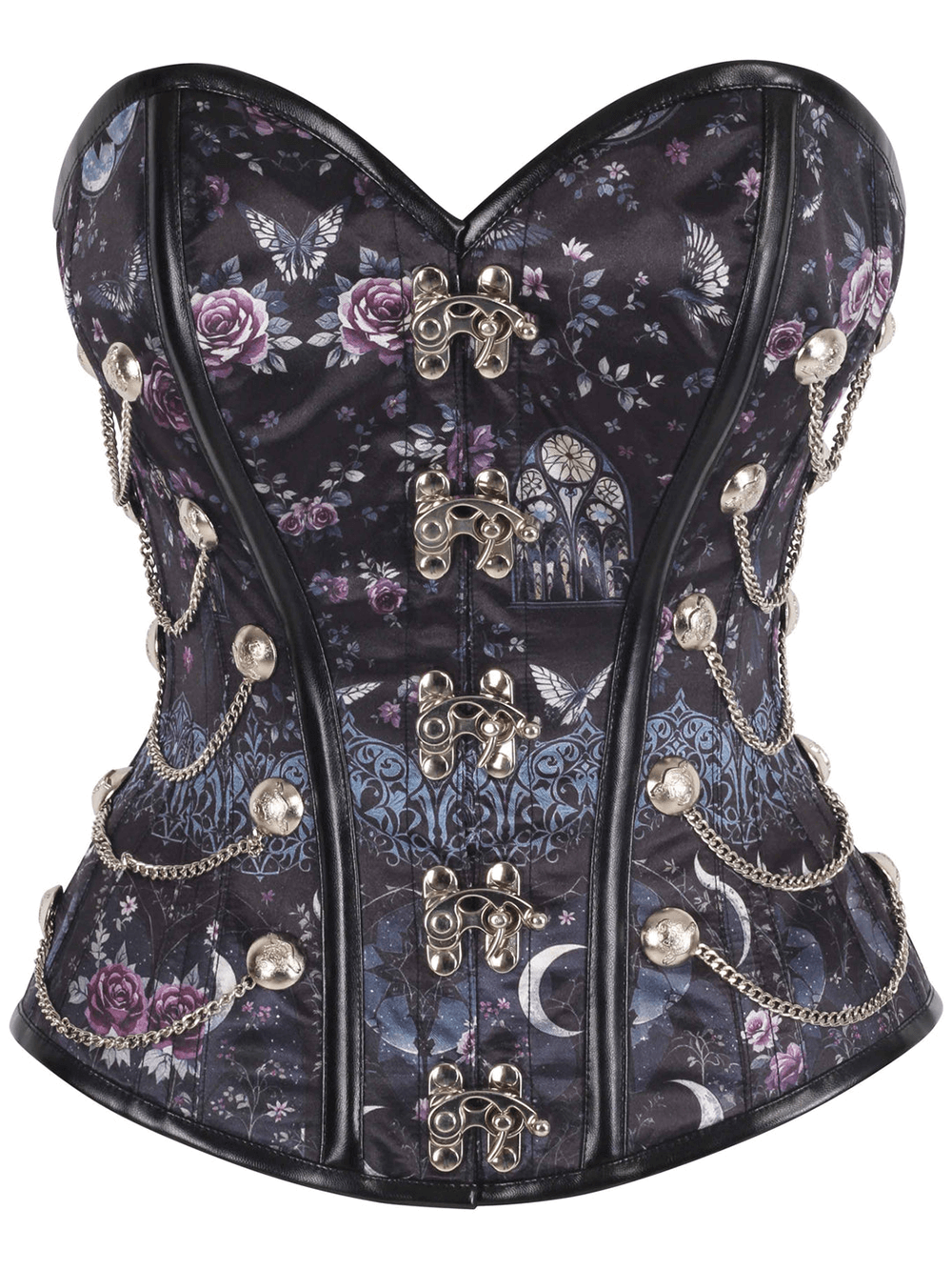 Edgy Rose Steampunk Corset with Chains and Clasp Front