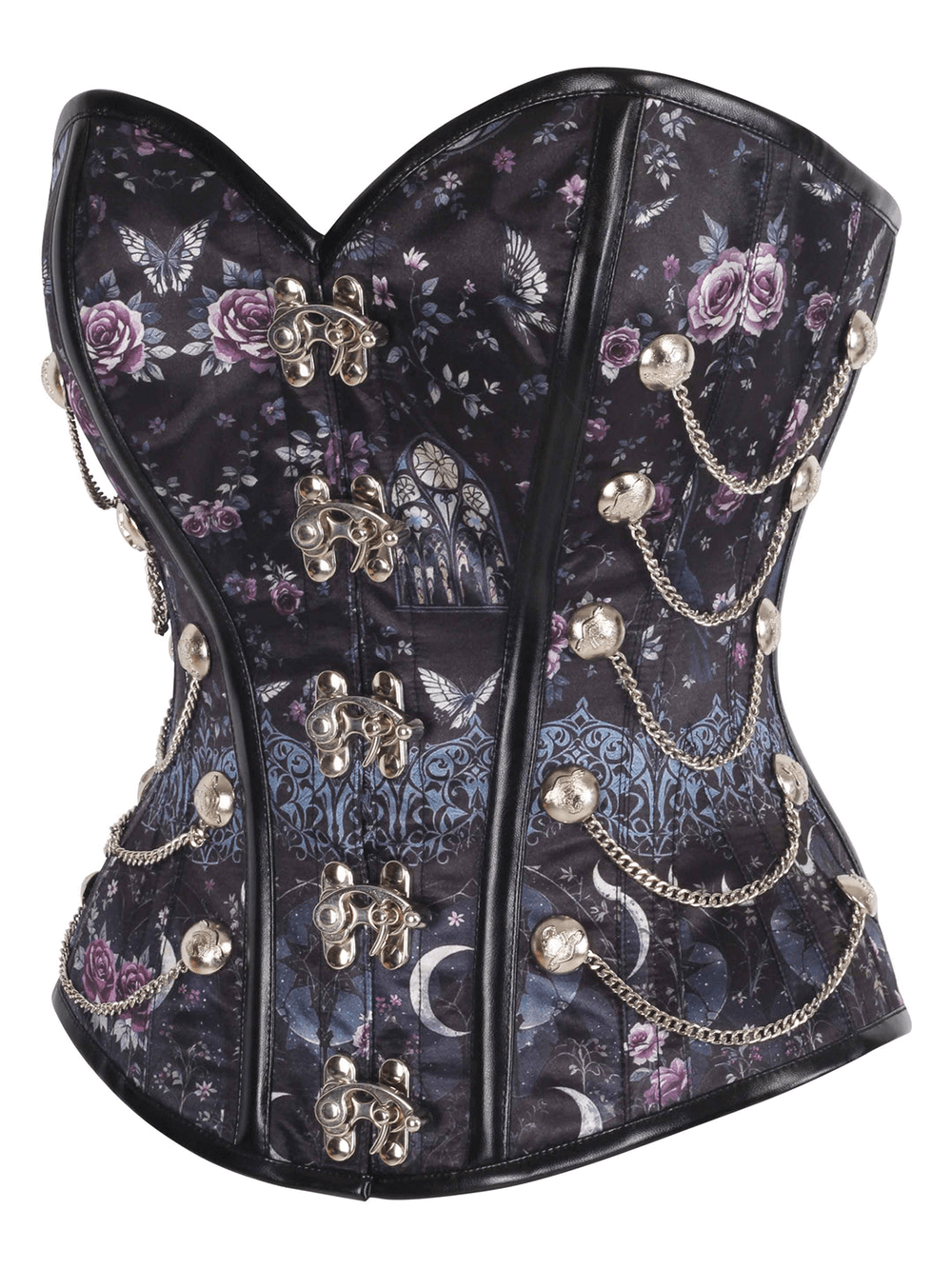 Edgy Rose Steampunk Corset with Chains and Clasp Front