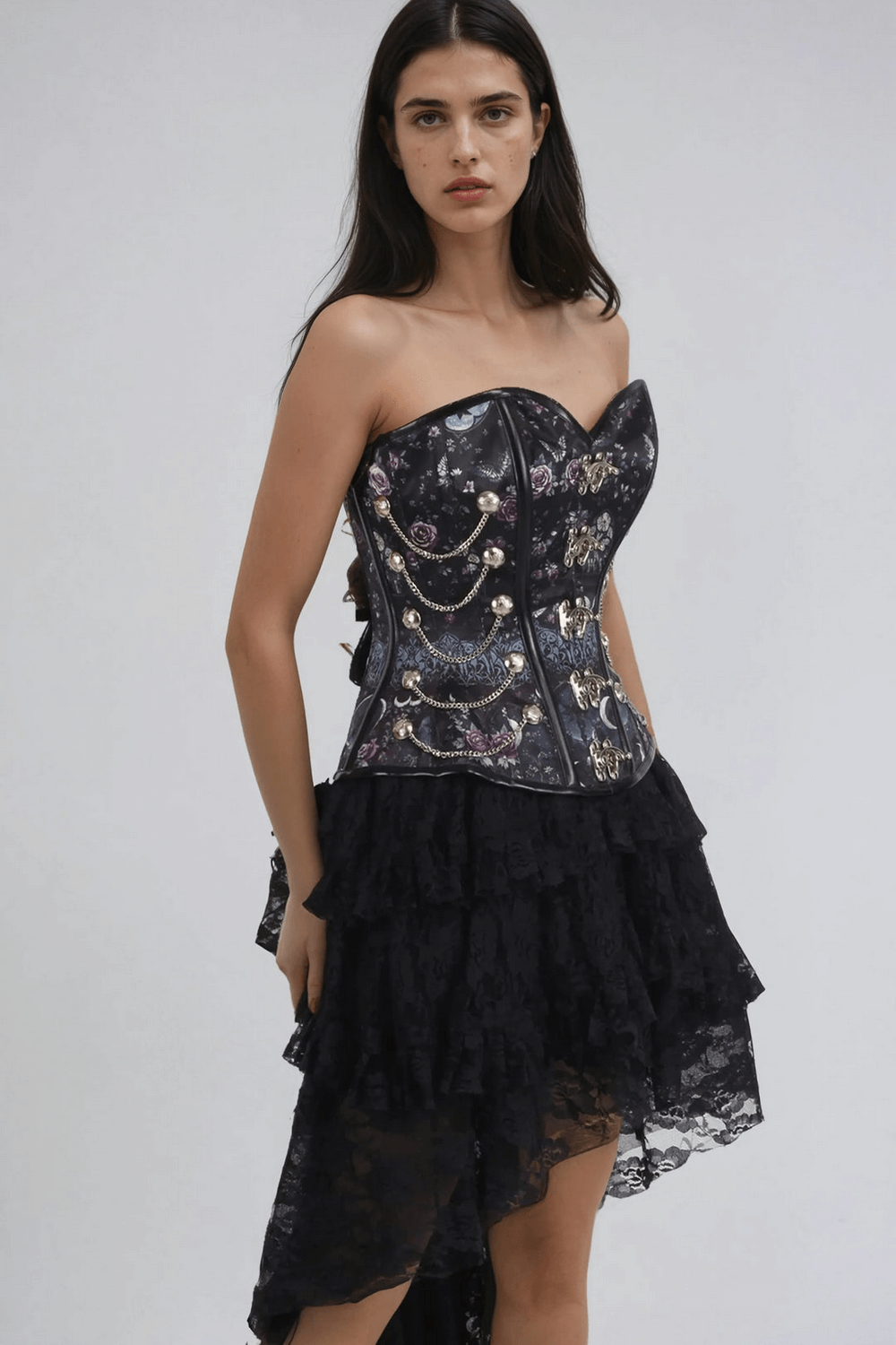 Edgy Rose Steampunk Corset with Chains and Clasp Front