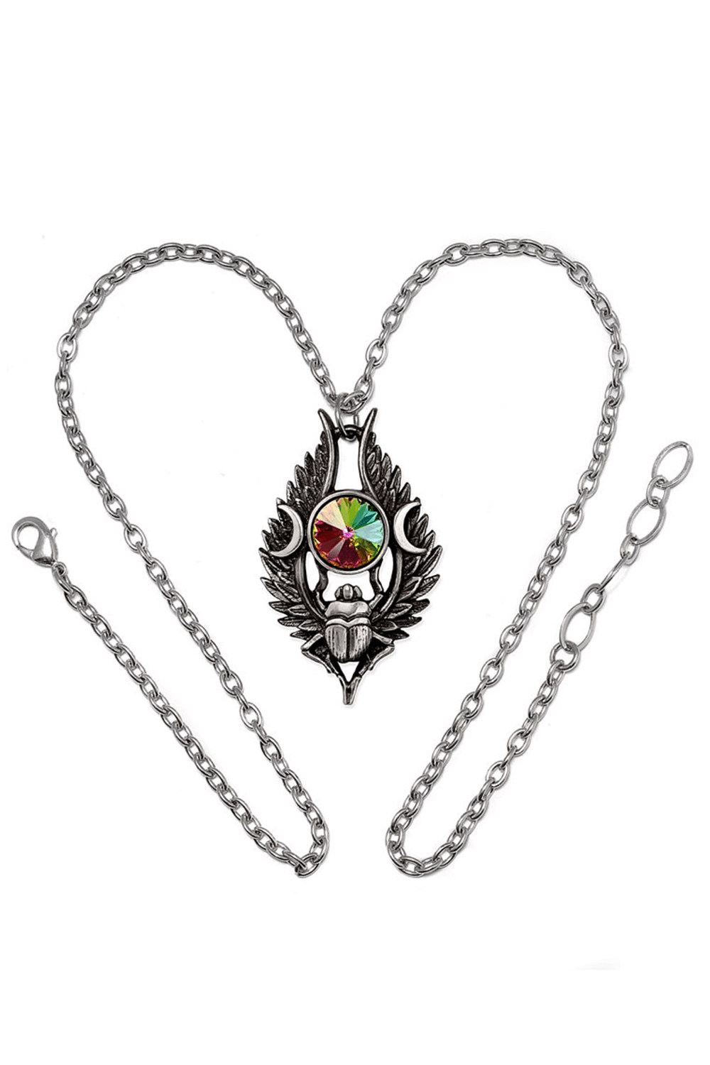 Egyptian Scarab Pendant with Crystal and Moon Motifs