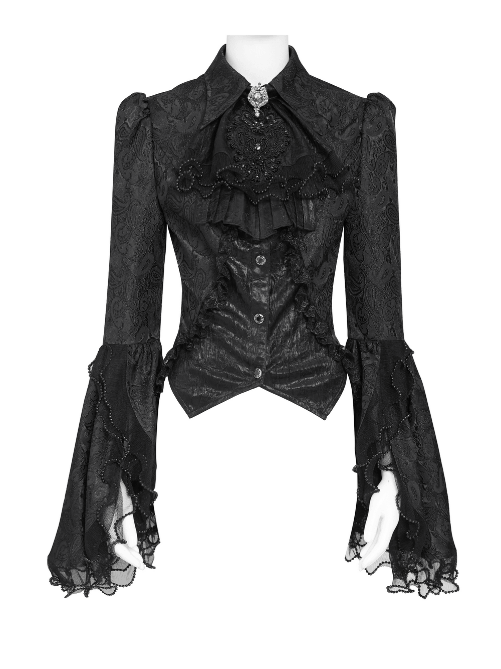 Elegant Alternative Jacquard Blouse with Bell Sleeves
