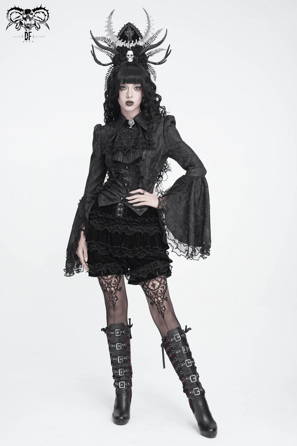 Elegant Alternative Jacquard Blouse with Bell Sleeves