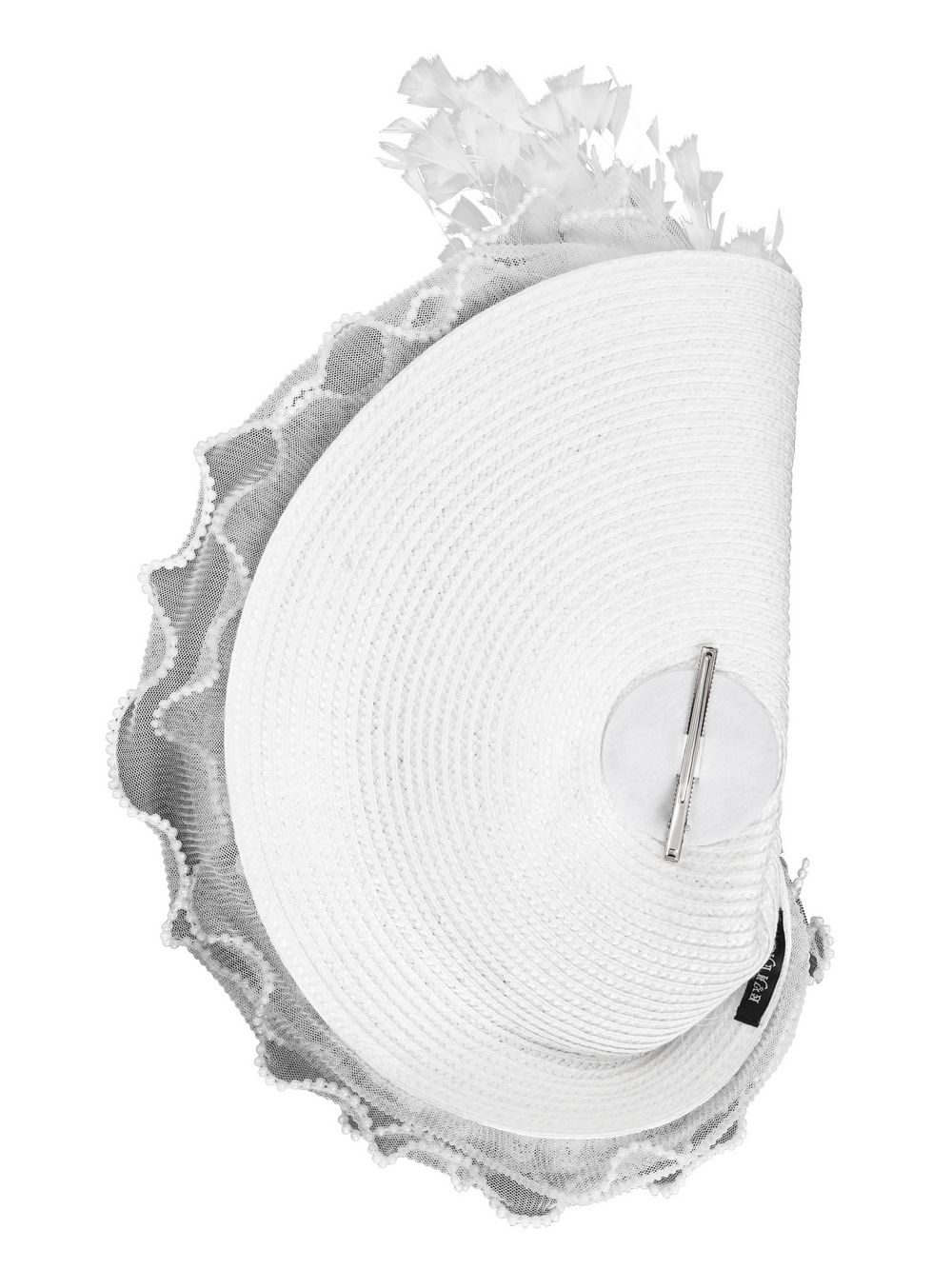 Elegant Black and White Floral Fascinator Hat with Feathers