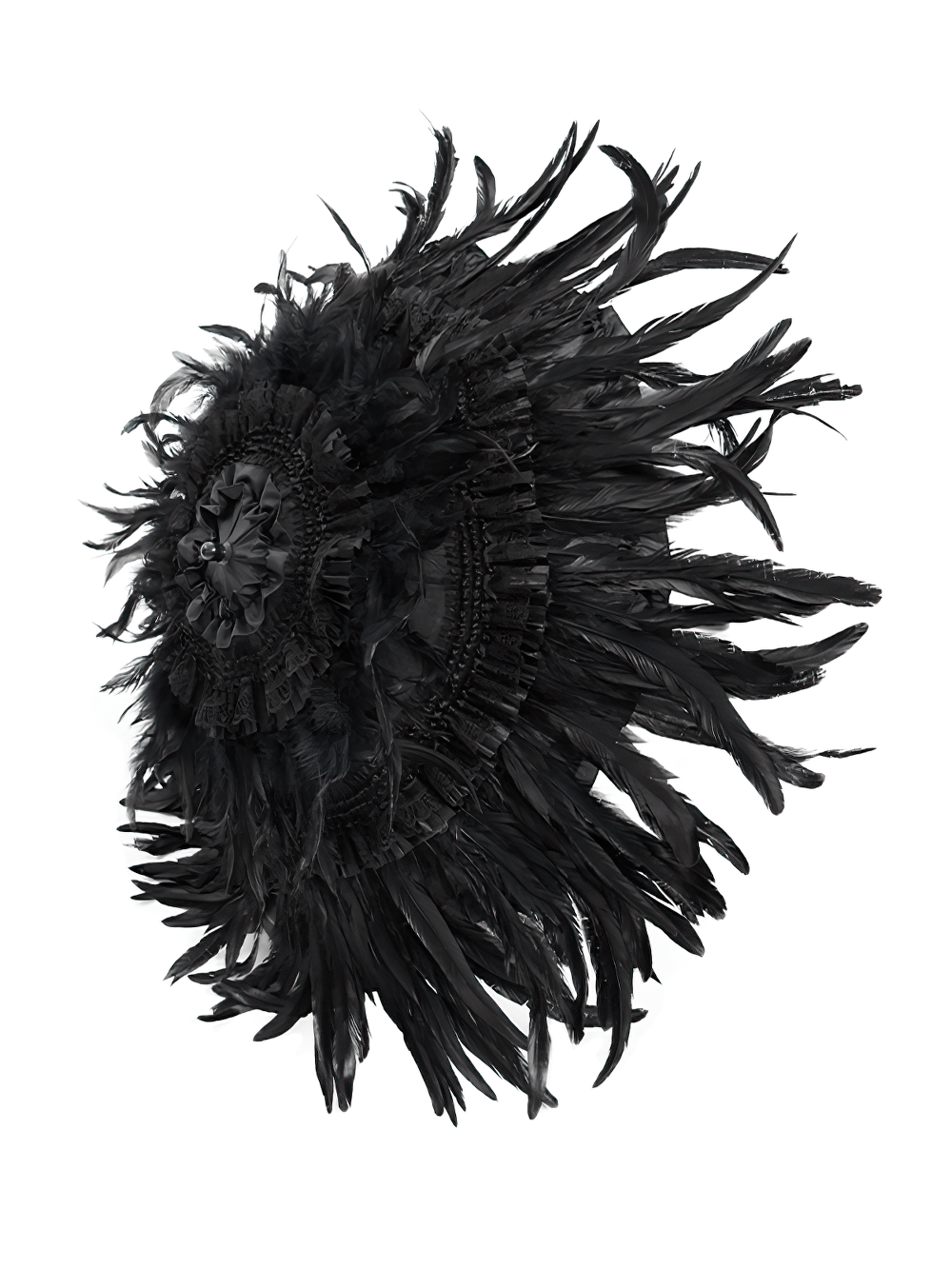 Elegant Black Feathered Gothic Umbrella with Beaded Detail