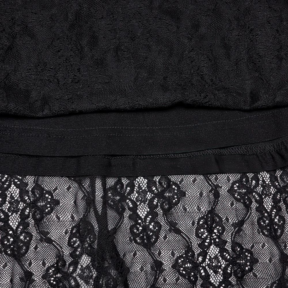 Elegant Black Gothic Lace High Low Hollow Ruffle Dress